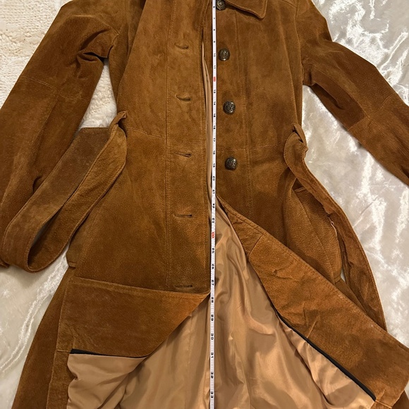 Genuine Suede Leather Belted Jacket Trench Coat - Picture 10 of 16